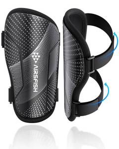 lot 19343 image: Shin Guards Soccer Kids Youth, CE Certified Airsfish Shin Pads Protection Gear for 2-18 Years Old Boys Girls Teenagers High Impact Resistant Breathable Comfortable 1 Pair 4 Sizes (Medium, Black) - Retail $18