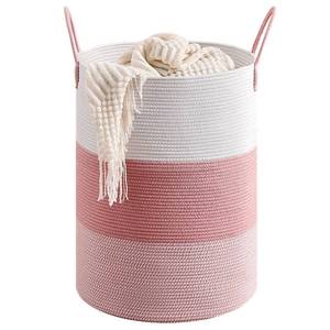 lot 19349 image: CLHMILY&Z 100L Laundry Basket Round Storage Rope Basket - 18.1x24 Inches - Pink Hamper in Bedreoom and Cute Storage Bin for Blankets, Toys, and Nursery Essentials - Retail $31