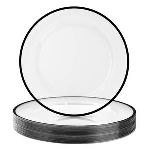 lot 19354 image: BESTSTAR 12 Inch Disposable Decor Charger Plates, 25 Pack Plastic Clear Plates with Gold Rim, Perfect Table Decor for Party, Wedding, Dinner - Retail $39