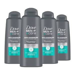 lot 19357 image: DOVE MEN  CARE 2 in 1 Shampoo and Conditioner Dandruff Defense 4 Count 20.4 oz - Retail $32