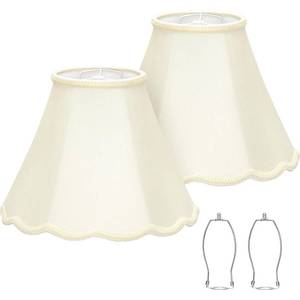 lot 19358 image: Medium Lamp Shades Set of 2, Cream Lamp Shade for Floor Lamps Table Lamps, 6.1Top x 13Bottom x 9.6High, Scalloped Lamp Shade with Petal Edge Braid, Spider, Harp Holders Included, Assembly Required - Retail $42