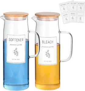 lot 19361 image: KitHero Laundry Detergent Dispenser Set with Bamboo Lids and Handles - SINGLE 50 oz Liquid Laundry Containers for Laundry Room Organization and Storage NOT 2 - Retail $26