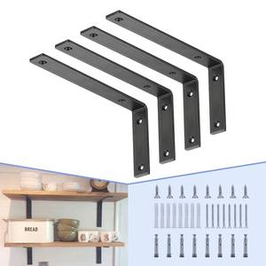 lot 19376 image: CLT Black Shelf Bracket, 12�� X 5�� Quarter Inch (14) Thick- Max Load 440 lb Rustic Industrial Modern Farmhouse Heavy Duty Cold Rolled Steel Bracket for Table Bench, Space Saving DIY, Pack of 4 - Retail $40