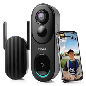 lot 19388 image: BOTSLAB Doorbell Camera Wireless, 5MP Video Doorbell with Homebase, 180°Panoramic View, No Monthly Fee, 2.4 GHz WiFi, AI Motion Detection, VR Mode - Retail $100