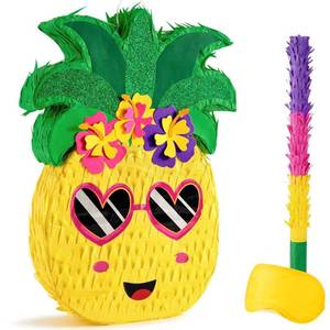 lot 20403 image: WERNNSAI Pineapple Pi�ata - Luau Party Pi�ata Game with Blindfold and Bat for Girls Boys Kids for Hawaiian Tropical Luau Party Supplies Summer Fruit Themed Birthday Party Decorations - Retail $26