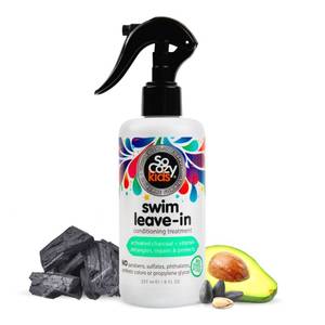 lot 20410 image: SoCozy Swim Leave In Conditioner Spray & Treatment for Kids Hair (8 Fl Oz) Protects & Repairs Pool, Sun & Salt Damaged Hair, Gentle Formula with Activated Charcoal, Vitamin B5 & Sunflower Seed Extract - Retail $9