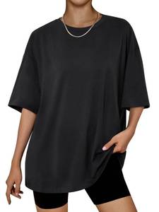 lot 20425 image: Trendy Queen Womens Oversized Summer T Shirts Back to School Fashion Clothes Workout Plus Size Tops Short Sleeve 2025 Black M - Retail $9