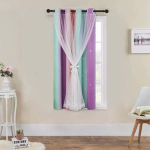 lot 20428 image: XiDi Unicorn Room Decor for Girls Bedroom, Purple Green Curtains for Kids Rooms, Window Drapes 42 Inchs Long 34 inches Wide 1 Panel - Retail $16