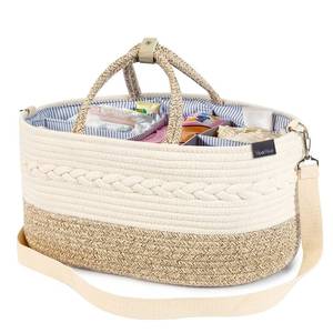 lot 20445 image: YeaYee Baby Diaper Caddy Organizer, X-Large, 5 Grids, 8 Pockets, Shoulder Strap Portable Nursery Storage Basket with 2 Changeable Compartments, 100% Cotton Woven Rope Bins, Newborn Gift - Retail $97