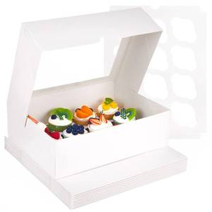 lot 20451 image: VGOODALL 12 Count Cupcake Boxes, 12PCS Cupcake Holder with Window White Pastry Boxes for Birthday Holiday Party Bakery Supplies - Retail $24
