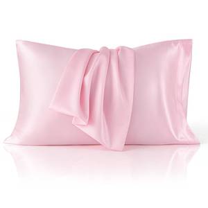 lot 20457 image: Bedsure Satin Pillowcase 2 Pack Similar to Silk Pillow Cases Standard Size, Pillow Case for Sleeping Women with Envelope Closure, Gifts for Women Men, Pink, 20x26 Inches, 2pcs - Retail $8