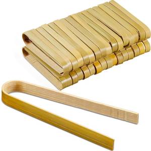 lot 20458 image: Patelai 90 Pieces Mini Bamboo Tongs Long Toast Tongs Disposable Wooden Cooking Bamboo Cooking Utensils for Toast Bread Pickles Tea Toaster Supplies (4 Inch) - Retail $16