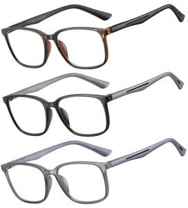 lot 20475 image: SOCTICK Reading Glasses for Men,3 Pack Blue Light Blocking Readers for men with Comfort Spring Hinge,Large Wide Square Frame Readers,Stylish Computer Eyeglasses(0.25) DAMAGED  - Retail $17