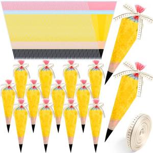 lot 20484 image: Yexiya 200 Pcs Back to School Cellophane Treat Bags Pencil Shaped Gift Bags Plastic Clear Popcorn Candy Bag with Ribbon for Classroom Welcome First Day of School Teacher Appreciation Gift Supplies - Retail $17