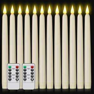 lot 20489 image: Flameless Taper Candles with Remote Control,12pack Dripless Plastic LED Candles, Flickering Candle Battery Operated,9.2Classic Tall Candle for Wedding,Party,Halloween,Christmas,Home Decor (Ivory) - Retail $19