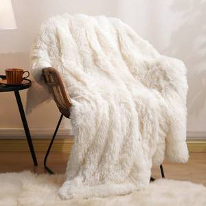 lot 20491 image: PHF Luxury Fuzzy Faux Fur Throw Blanket, Soft Shaggy Plush Comfy Blanket, Warm Thick Fluffy Blanket for Couch, Bed, Chair, Sofa, Furry Elegant Throw for Home Decor, Cream, 50 x 60 - Retail $695