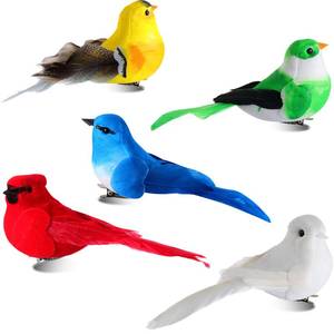 lot 20493 image: Threan 5 Pcs Artificial Birds Fake Birds Figure Christmas Bird Ornaments for Tree Feathered for Halloween Craft Jungle Garden Home Ornament Decoration, Assorted Colors - Retail $9