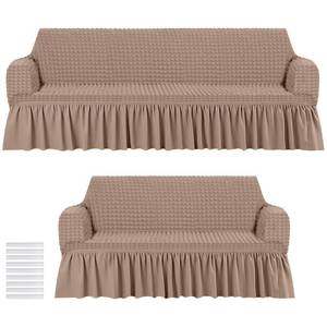 lot 1395 image: Fanfanwin 2 Pcs Sofa Slipcover Set for Couch Cushion Couch Cover with Skirt Durable Washable High Elastic Stretchable Furniture Covers for Sofa Loveseat Arm Chair (Khaki) - Retail $52