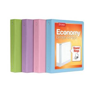 lot 1398 image: Cardinal 3 Ring Binders, Binders for School and Office, Durable 1.5 Inch, Round Rings, Holds 350 Sheets, ClearVue Presentation View, Non-Stick, Assorted Pastel Colors, 4 Pack (79552) - Retail $16