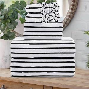 lot 1401 image: Oliven 8 Pcs Black White Cabana Stripe Large Bath Towel Set Oversize Bath Sheet-2 Bathroom Towels,2 Hand Towels,4 Washcloths Soft Jumbo Absorbent Towel Quick Dry Beach Chair Spa Gym Hotel Towel - Retail $35