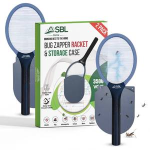 lot 1404 image: SBL Home Electric Fly Swatter Racket, Electric Mosquito Swatter, Bug Zapper Racket, Electric Fly Bat with Patented Wall Case, Gray, Black (2 Pack)&nbsp