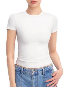 lot 2009 image: PUMIEY Summer Tops for Women Slim Fit Short Sleeve T Shirts Sexy Y2K Crop Top, Splashed White 3X-Large - Retail $20