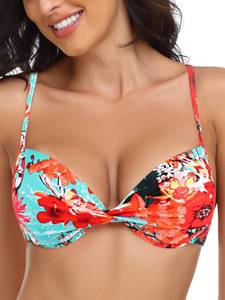 lot 2023 image: RELLECIGA Womens Push Up Bikini Top Twist Front Underwire Bathing Suit (XX-Large, Blue Floral, xx_l) - Retail $13