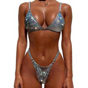 lot 2025 image: YAUASOPA Women Shiny bikini Micro Sexy String Two Pieces Swimsuit Female Thong Swimwear (US(2-4) S, Black) - Retail $26