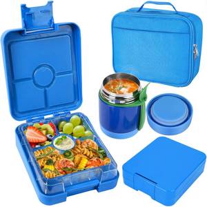 lot 2031 image: Pawtong Bento Lunch Box Set With 10oz Soup Thermo, Leak-proof Lunch Containers with 4 Compartment, Kids Hot Thermo Food JarInsulation Lunch Bag, Food Containers for School ��Blue�� - Retail $36