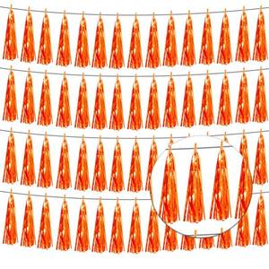 lot 2040 image: 4P Orange Foil Fringe Tassel Banner Garland Metallic Tinsel Streamers Wall Hanging Curtain Backdrop Banner for Parade Floats, Graduation Decorations, Fathers Day, Fall, Thanksgiving Party Decoration - Retail $20