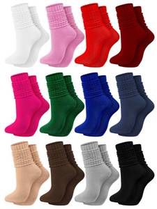 lot 2044 image: Fourluoo 12 Pairs Women Slouch Socks Bulk Cotton Scrunch Stacked Boot Socks for Women Girls(Fresh Color,5-9) - Retail $28