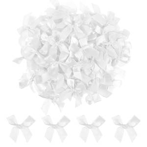 lot 2048 image: AOZUO 100PCS Satin Ribbon Mini Bows, 2.75in Twist Tie Bows Pre-Tied Bows for DIY Craft Premade Craft Bows for Gift Wrapping Treat Bags Decorations Wedding Party Christmas Baby Shower(White) - Retail $7