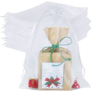 lot 2057 image: HRX Package 100pcs Large Organza Bags White, 8 x 12 inch Mesh Gift Drawstring Pouches Goodie Bags for Christmas Shower Party Favors Samples - Retail $20