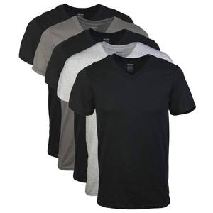 lot 2397 image: Gildan Mens V-Neck T-Shirts, Multipack, Style G1103, BlackSport GreyCharcoal (5-Pack), Large - Retail $20
