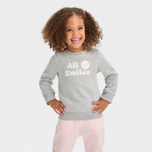 lot 2401 image: Toddler Girls Fleece Sweatshirt - Cat &amp Jack Gray 5T Cozy Pullover, Crewneck, Long Sleeve, Typography Design - Retail $8