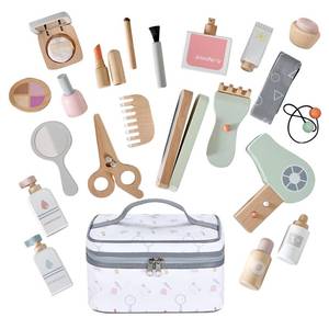 lot 2416 image: Smartwo 22 PCS Wooden Makeup Toy Set for Toddler Pretend Play,Wood Beauty Salon Toys Cute Wooden Makeup Kit with Realistic Accessories Gift for Girls 3 4 5 6 - Retail $30