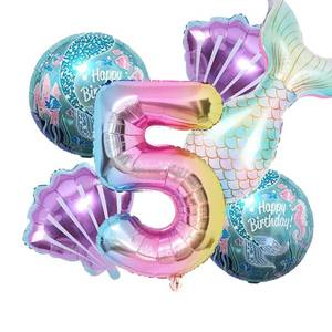 lot 2471 image: Mermaid Birthday Decoration Mermaid Balloons Kit Sea Balloon Tail Foil Balloon for Girls Party Decoration (Number 5) - Retail $8