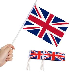 lot 2472 image: Anley British Union Jack UK Mini Flag 12 Pack - Hand Held Small Miniature Great Britain Flags on Stick - Fade Resistant & Vivid Colors - 5x8 Inch with Solid Pole & Spear Top - Retail $7