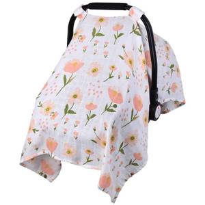 lot 2473 image: Muslin Carseat Cover for Babies, Metplus Breathable Infant Carseat Cover Lightweight Baby Carrier Cover for Girls Boys, Fit Spring SummerHot DaysWarm Weather, Pink Floral - Retail $10