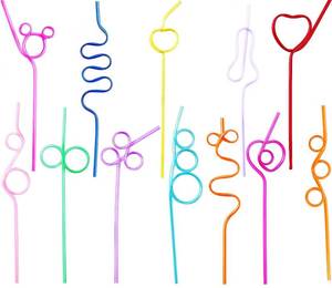 lot 2476 image: 24 Pcs Crazy Straws, Reusable Plastic Loop Curly Fun Straws for Classroom Activities, Valentine��s Day Gift, Christmas Birthday Party Supplies Decoration - Retail $5