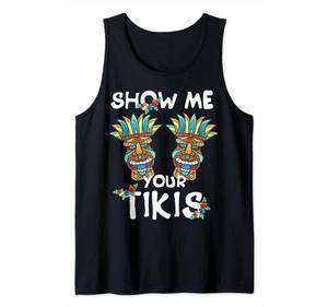 lot 2483 image: Show me Your Tikis Boobs Funny Hawaiian Aloha Hawaii Luau Tank Top M - Retail $20