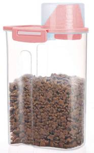 lot 2485 image: PISSION Pet Food Storage Container with Graduated Cup and Seal Buckles Food Dispenser for Dogs Cats (Pink) - Retail $14