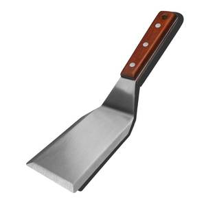 lot 2491 image: Amlits professional metal spatula Ideal for Cast Iron Skillets and Flat Top Grills, Full Tang Wooden Handle,1.8mm Thick Stainless Steel Blade, Perfect for Cooking, BBQ, Flipping Burgers, 5x3 inch - Retail $13