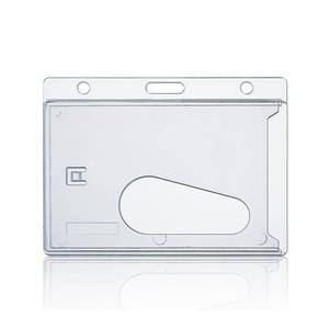lot 2492 image: Bulk 50 Pack Hard Plastic Badge Holder-Horizontal Heavy Duty ID Card Holder for Badges-Rigid Case Single ID Protector with Easy Access Thumb Slot for Clips,Lanyards & Reels-Frosted Clear by BETOOM - Retail $60