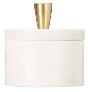 lot 2496 image: Queenza White Marble Salt Cellar with Lid and Brass Knob, 3 Inch Salt Box - Retail $23