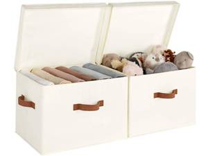 lot 3543 image: StorageWorks Fabric Storage Bins with Lid, Decorative Storage Boxes for Shelves, Stackable Closet Organizer Basket with Handles, Jumbo, Ivory White, 2-Pack - Retail $35
