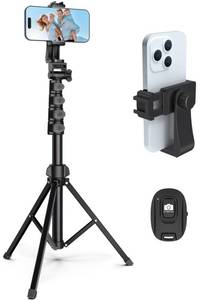 lot 3547 image: Liphisy 64�� Tripod for Cell Phone & Camera, Phone Tripod with Remote and Phone Holder, Sturdy & Stable Height Adjustable Multi-Angle Shot Selfie Stick Tripod for Video Recording - Retail $24