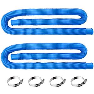 lot 3550 image: 2 Pack Swimming Pool Hose Replacement Pool Hoses for Above Ground Pools, 59�� Long 1.5 Diameter Filter Pump Hose with 4 Metal Clamps (Blue) - Retail $26