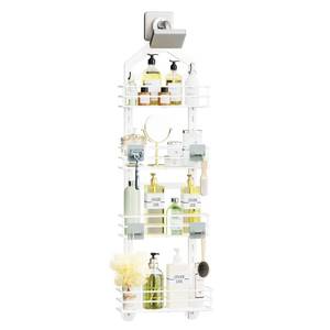 lot 3554 image: Orimade 4 Tier Adjustable Anti-slip Shower Caddy Over Shower Head, Rustproof Bathroom Hanging Organizer With 4 Hooks for Razor, No Drilling Shower Shelves Storage Rack, White&nbsp