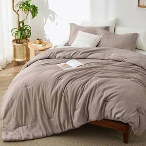 lot 3559 image: Bedsure California King Comforter Set - Khaki Soft Bedding for All Seasons, Cationic Dyed Bed Set, 3 Pieces, 1 California King Size Comforter (104x96) and 2 Pillow Shams (20x362) - Retail $55